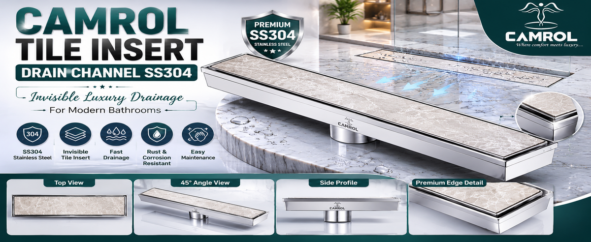 Camrol Tile Insert Shower Drain Channel | 304 Stainless Steel Invisible Shower Drain Channel | Drain Channel with Cockroach Trap and Side Hole