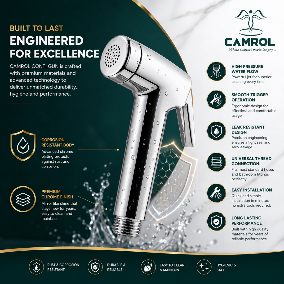 Camrol Conti Gun ABS Health Faucet for Bathroom Toilet | Chrome