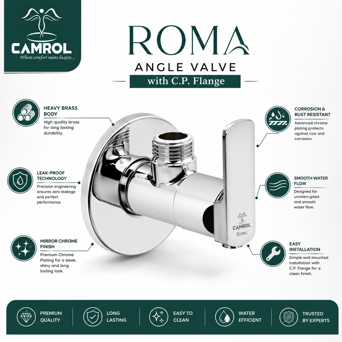 Camrol Roma Angle Valve With C.p Flange