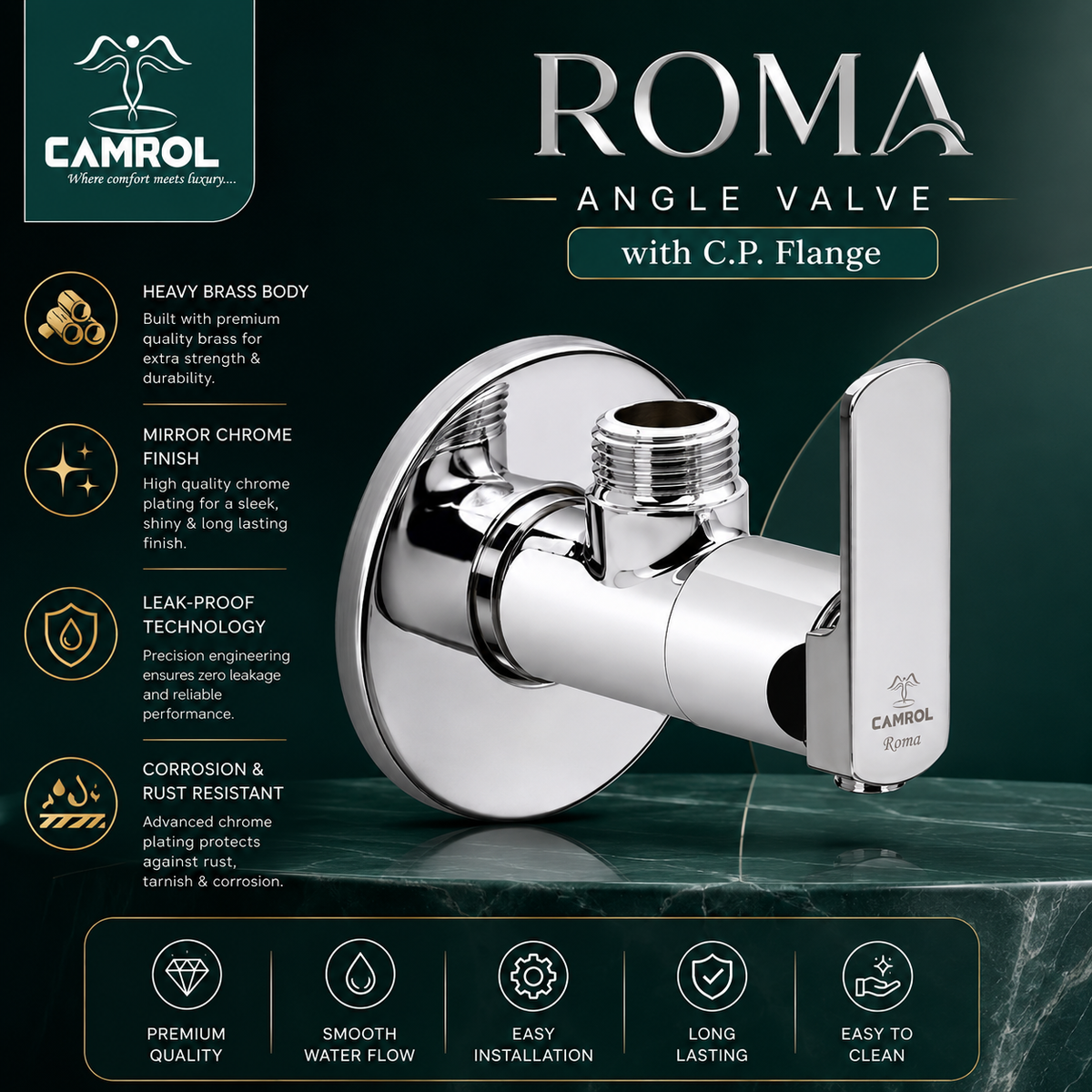 Camrol Roma Angle Valve With C.p Flange