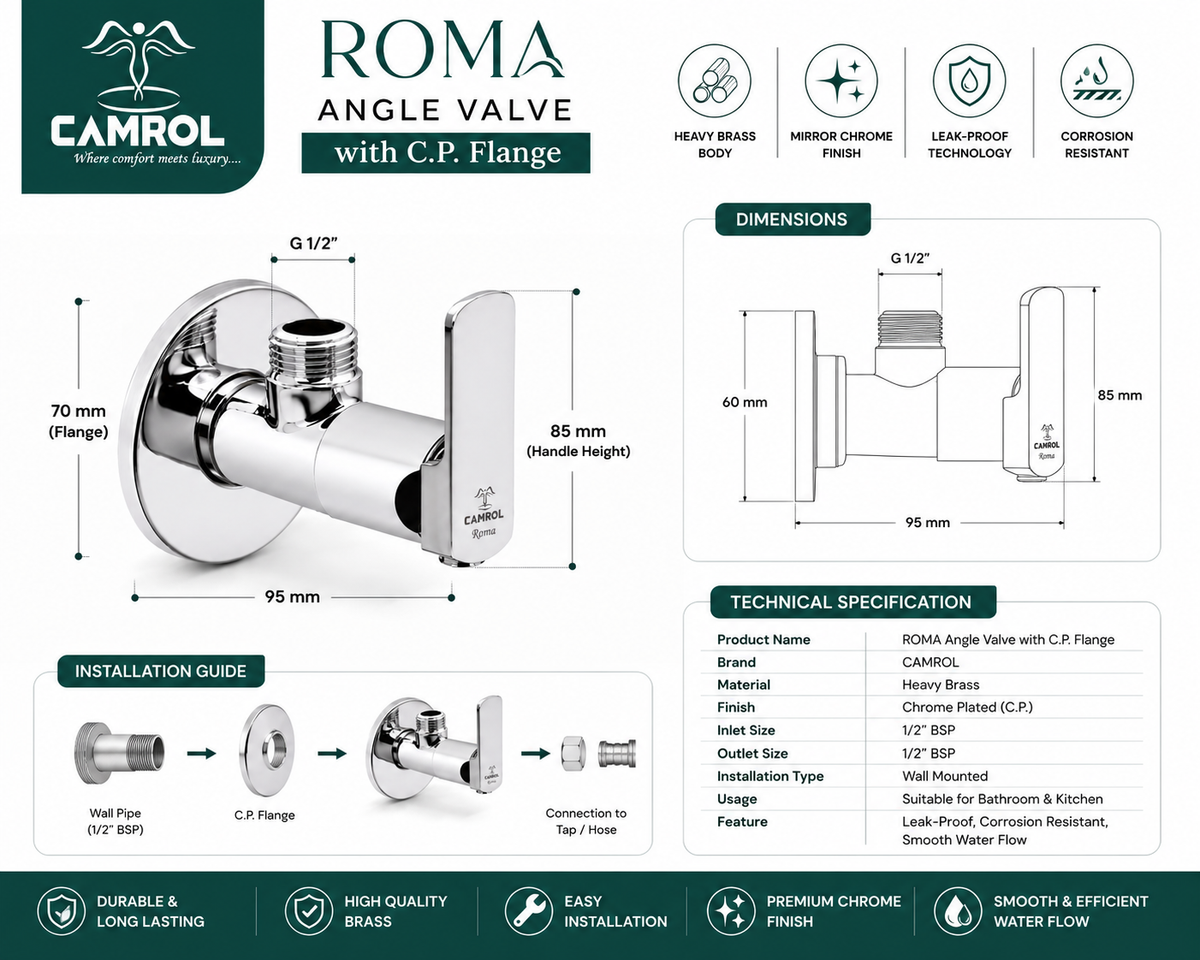 Camrol Roma Angle Valve With C.p Flange