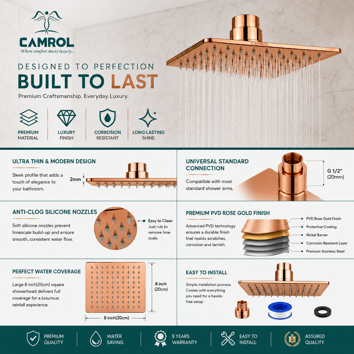 Camrol Shower Pvd Rose Gold