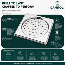 Camrol 5 x 5 Inches Stainless Steel Square Flat Cut Floor Water Drain |Premium Locking Square Plain & Hole Jali Grating Trap with Lock | Bathroom & Kitchen Drain Cover | Rust & Corrosion Resistant | Silver