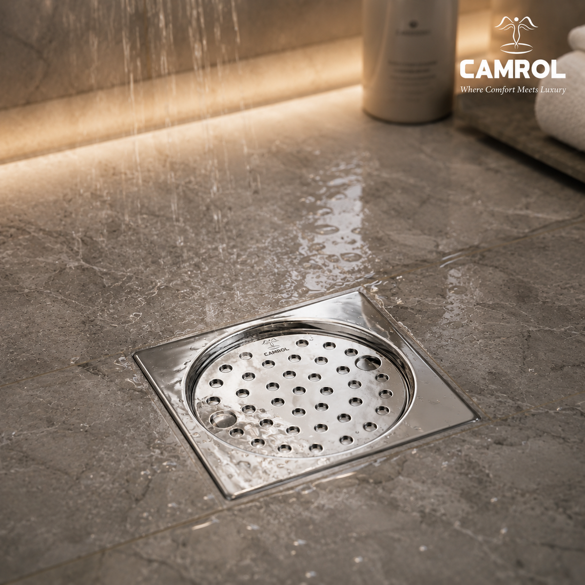 Camrol 5 x 5 Inches Stainless Steel Square Flat Cut Floor Water Drain |Premium Locking Square Plain & Hole Jali Grating Trap with Lock | Bathroom & Kitchen Drain Cover | Rust & Corrosion Resistant | Silver