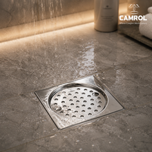 Camrol 5 x 5 Inches Stainless Steel Square Flat Cut Floor Water Drain |Premium Locking Square Plain & Hole Jali Grating Trap with Lock | Bathroom & Kitchen Drain Cover | Rust & Corrosion Resistant | Silver