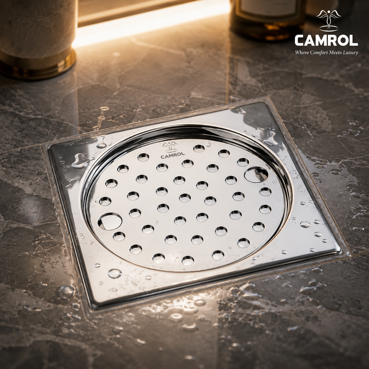 Camrol 5 x 5 Inches Stainless Steel Square Flat Cut Floor Water Drain |Premium Locking Square Plain & Hole Jali Grating Trap with Lock | Bathroom & Kitchen Drain Cover | Rust & Corrosion Resistant | Silver