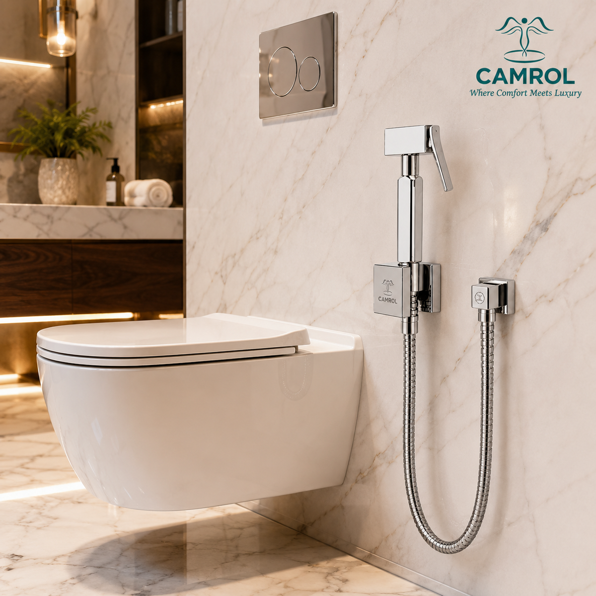 Camrol Pure Brass Hex Gun Tube With Sumo Hook Health Faucet | Jet Spray for Toilet | Health Faucet Gun | Hand Shower for Toilet | Chrome Finish