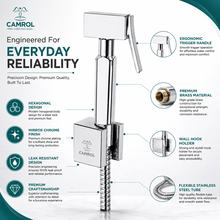Camrol Pure Brass Hex Gun Tube With Sumo Hook Health Faucet | Jet Spray for Toilet | Health Faucet Gun | Hand Shower for Toilet | Chrome Finish