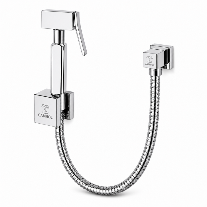 Camrol Pure Brass Hex Gun Tube With Sumo Hook Health Faucet | Jet Spray for Toilet | Health Faucet Gun | Hand Shower for Toilet | Chrome Finish