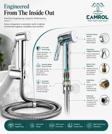 Camrol Jaguar ABS Tube with ABS Hook Health Faucet Gun | Hand Jet Bidet Spray Head | Health Faucet for Bathroom | Wall Mount Installation | Chrome