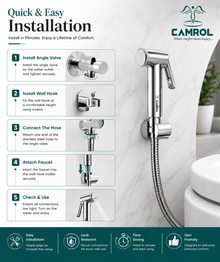 Camrol Jaguar ABS Tube with ABS Hook Health Faucet Gun | Hand Jet Bidet Spray Head | Health Faucet for Bathroom | Wall Mount Installation | Chrome