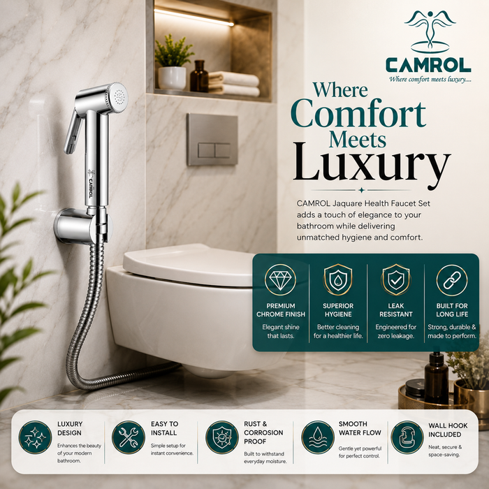 Camrol Jaguar ABS Tube with ABS Hook Health Faucet Gun | Hand Jet Bidet Spray Head | Health Faucet for Bathroom | Wall Mount Installation | Chrome