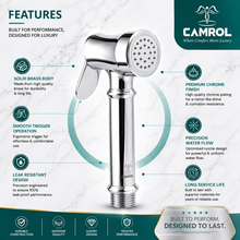 CAMROL Stainless Steel Health Faucet Brass Legent Gun for Bathroom | Jet Spray for Toilet | Handheld Bidet Spray | 304 Grade Stainless Steel | Brushed Silver Finish