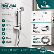Camrol ABS Grohe Gun Tube with ABS Hook Health Faucet with 1000mm Flexible Hose | Jet Spray for Toilet | Powerful Cleaning | Wall Mounted | Chrome Finish