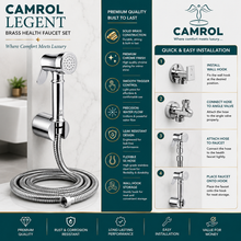 CAMROL Stainless Steel Health Faucet Brass Legent Gun Tube with Sumo Hook for Bathroom | Jet Spray for Toilet | Handheld Bidet Spray | 304 Grade Stainless Steel | Brushed Silver Finish