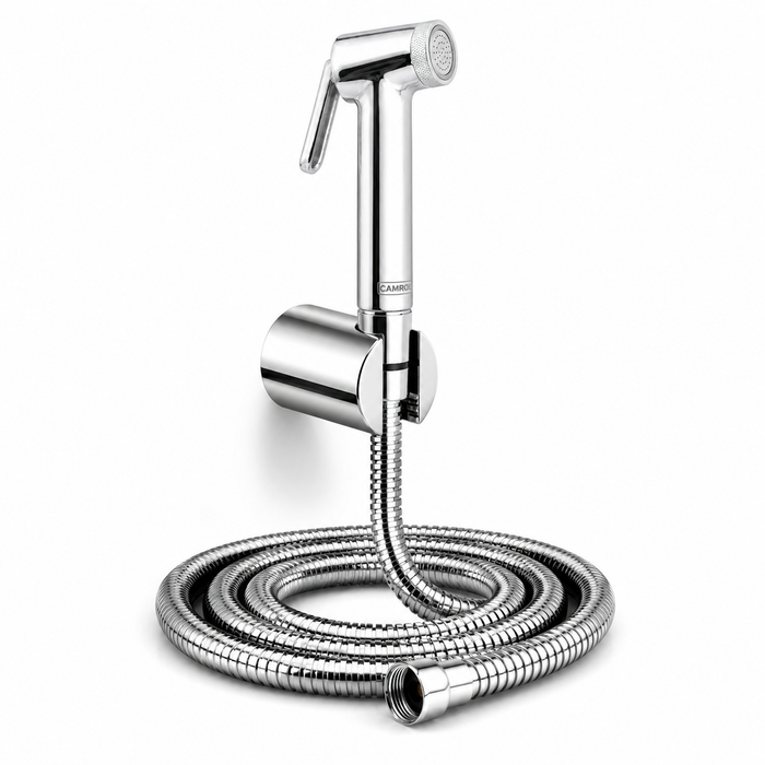 Camrol 304 Stainless Steel Brass Vitara Gun Tube With Sumo Hook Health Faucet | Jet Spray for Bathroom & Toilet | Brushed Silver