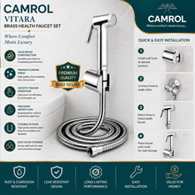 Camrol 304 Stainless Steel Brass Vitara Gun Tube With Sumo Hook Health Faucet | Jet Spray for Bathroom & Toilet | Brushed Silver