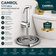 Camrol 304 Stainless Steel Brass Vitara Gun Tube With Sumo Hook Health Faucet | Jet Spray for Bathroom & Toilet | Brushed Silver