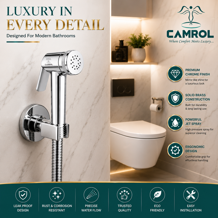 CAMROL Stainless Steel Health Faucet for Bathroom | Jet Spray for Toilet | Handheld Bidet Spray | 304 Grade Stainless Steel | Brushed Silver Finish