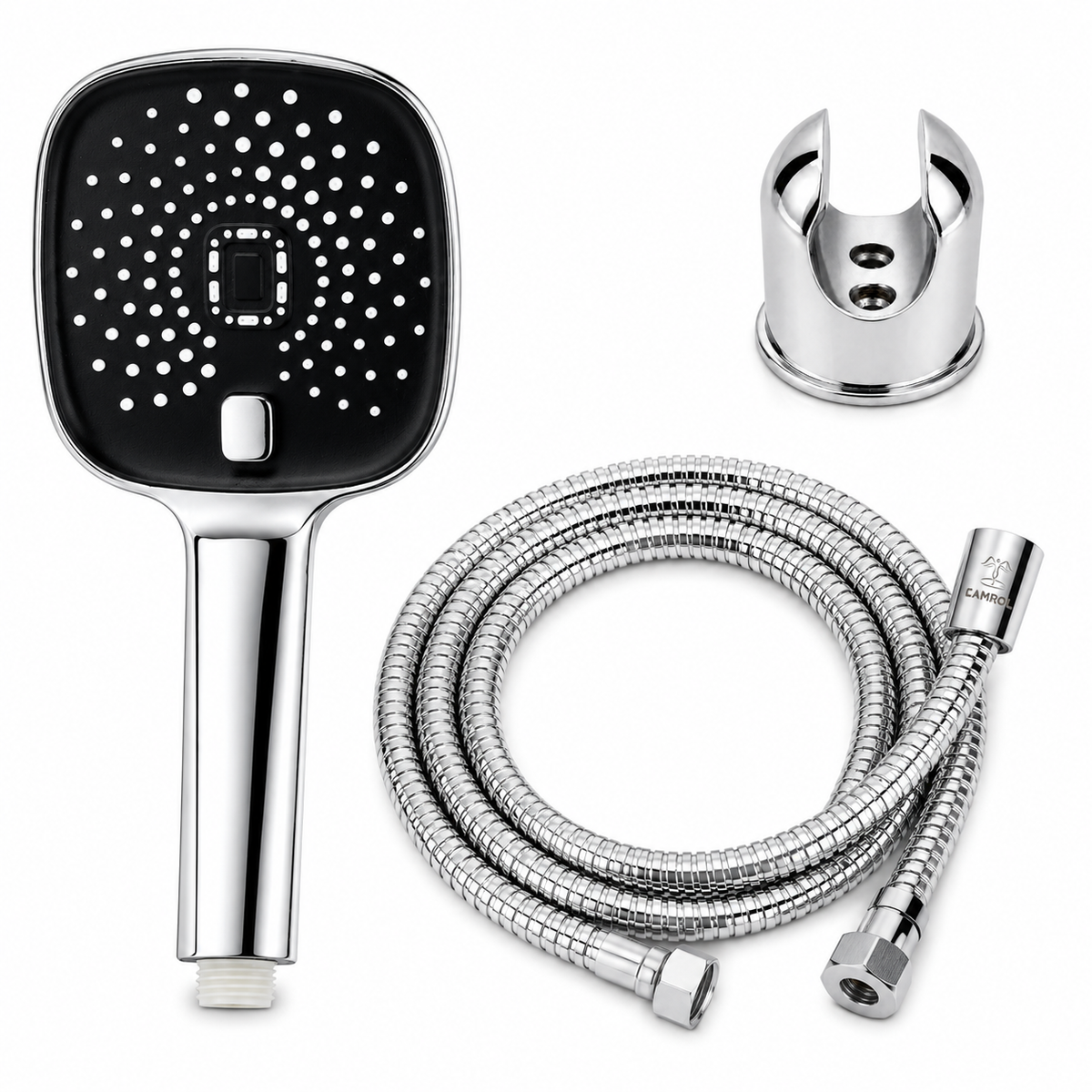 Camrol 5 Function Black Magic Hand Shower for Bath | 1.5 Meter Tube & Wall Hook | Anti-Clog Silicone Nozzles | High Pressure | Black | Full Set