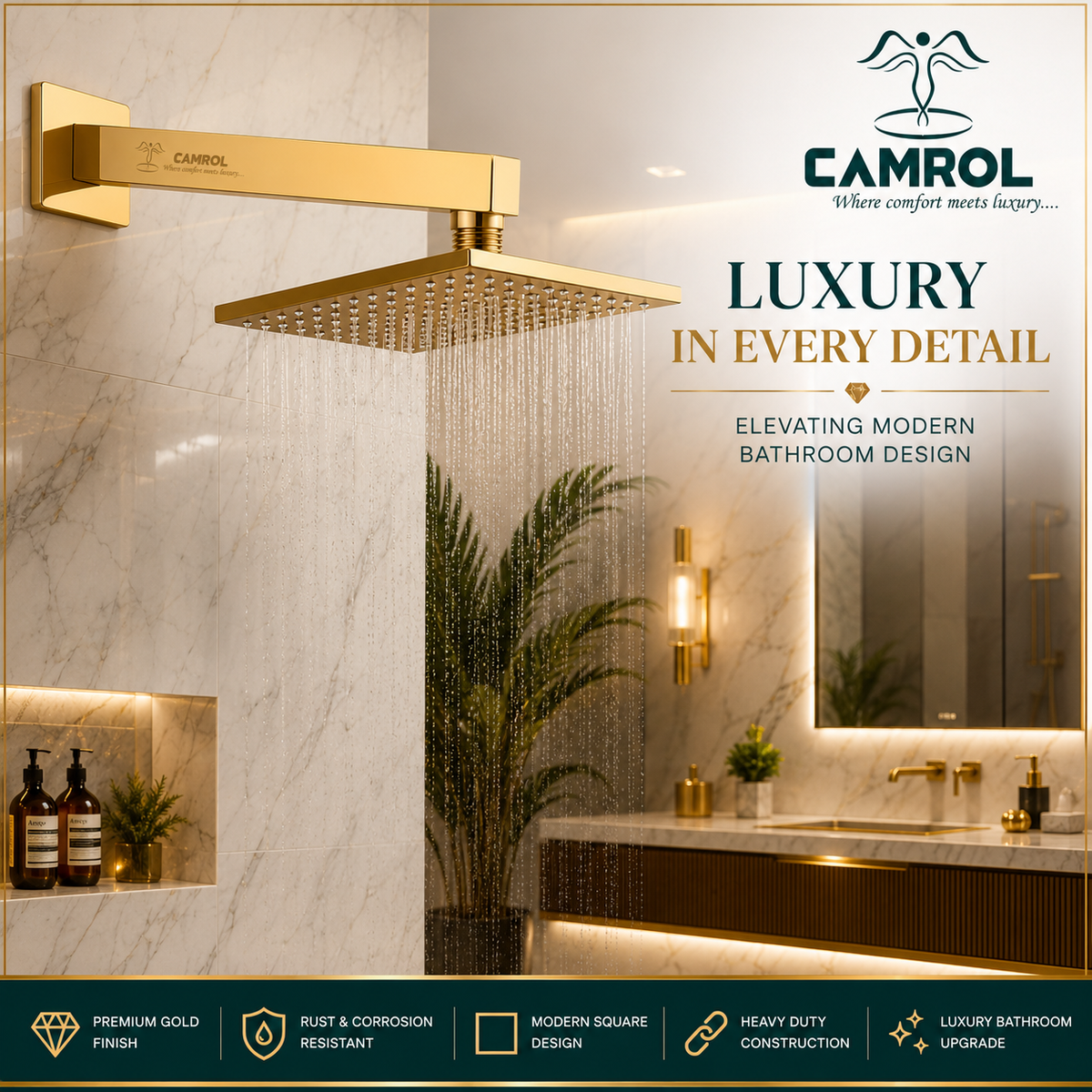 Camrol SHOWER ARM PVD Gold 18"