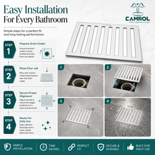 Camrol Jali Premium Square Vertical Grating Stainless Steel Floor Drain | Premium Drain Cover | Rust & Corrosion Resistant | Square Floor Drain for Bathroom, Kitchen, Balcony & Terrace
