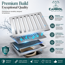 Camrol Jali Premium Square Vertical Grating Stainless Steel Floor Drain | Premium Drain Cover | Rust & Corrosion Resistant | Square Floor Drain for Bathroom, Kitchen, Balcony & Terrace