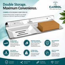 Camrol Stainless Steel Double Soap Holder | Wall Mounted Double Soap Dish | Bathroom & Kitchen Soap Stand | Chrome