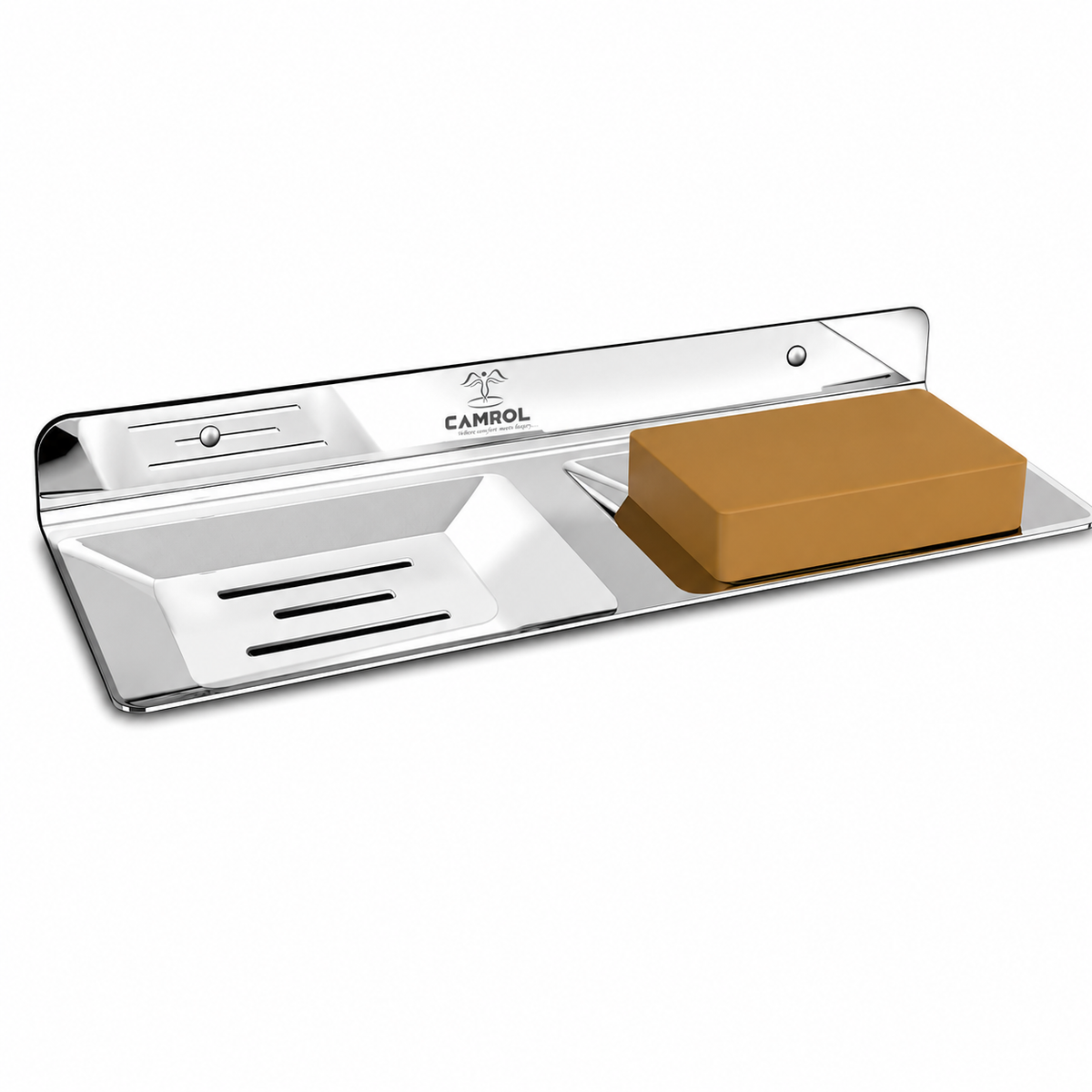 Camrol Stainless Steel Double Soap Holder | Wall Mounted Double Soap Dish | Bathroom & Kitchen Soap Stand | Chrome