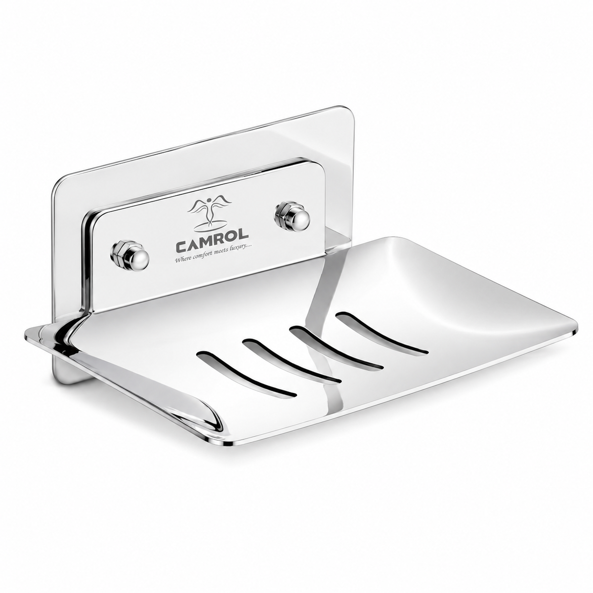 Camrol Stainless Steel Square Soap Dish Holder | Wall Mounted Soap Stand | Chrome Finish | Bathroom & Kitchen