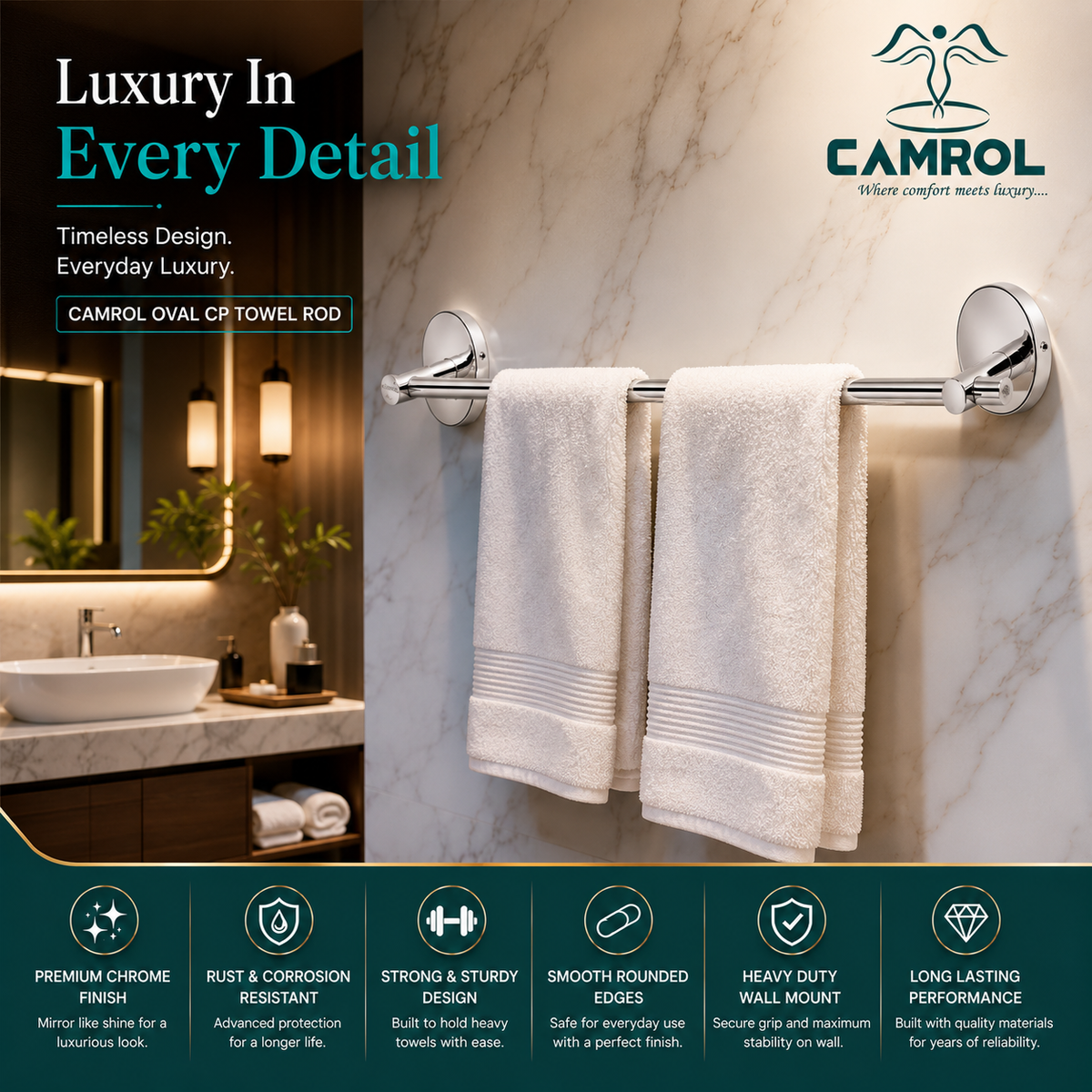 Camrol Towel rod oval cp