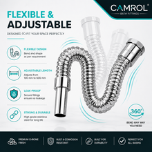 Camrol PVC Water Outlet Waste Pipe / CP Hose Pipe for Bathroom Wash Basin & Kitchen Sink | Flexible & Stretchable | Chrome Finish