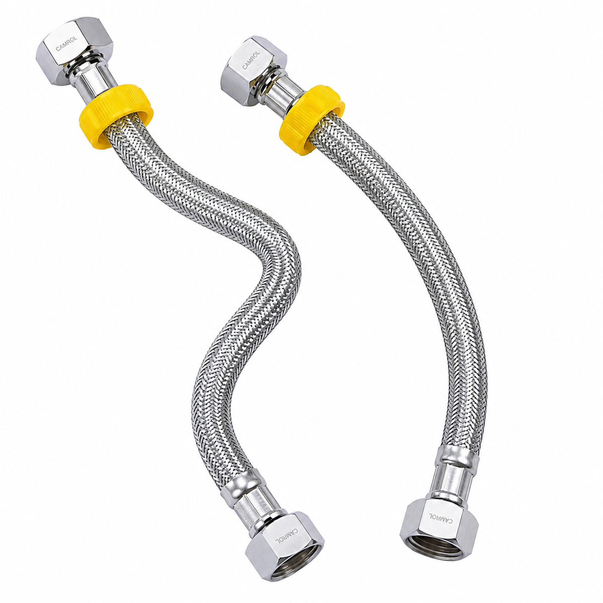 Camrol SS/304 Heavy Stainless Steel Braided Flexible Connection Pipe for Geyser, Wash Basin & Toilet Flush | SS Wire Water Supply Hose | Leak Resistant & Rust Resistant | Silver