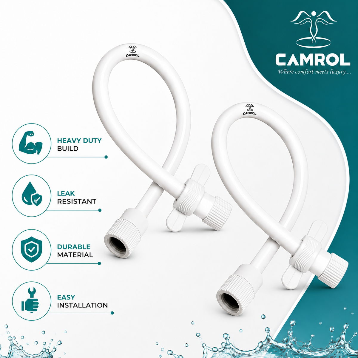 Camrol PTMT Heavy-Duty Connection Pipe | For Wash Basin, Geyser & Flush Tanks | White | Bathroom Plumbing Accessory