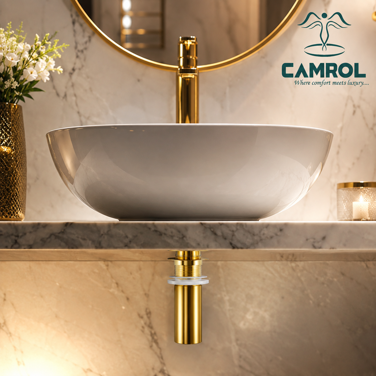 Camrol Brass Golden Pop-Up Waste Coupling for Wash Basin | Gold Glossy