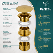 Camrol Brass Golden Pop-Up Waste Coupling for Wash Basin | Gold Glossy