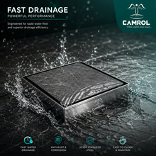 Camrol Square Tile Insert Floor Drain | 304 Stainless Steel | Invisible Shower Drain Channel | Waste Water Floor Drain for 13mm Tile | Drainer Channel | Anti Cockroach Trap | Silver