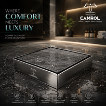 Camrol Square Tile Insert Floor Drain | 304 Stainless Steel | Invisible Shower Drain Channel | Waste Water Floor Drain for 13mm Tile | Drainer Channel | Anti Cockroach Trap | Silver
