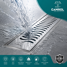 Camrol Shower Drain Wave Channel | 304 Grade Stainless Steel Floor Drain | Brushed Finish | Removable Grate with Cockroach Trap & Side Hole