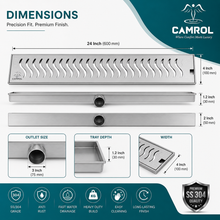 Camrol Shower Drain Wave Channel | 304 Grade Stainless Steel Floor Drain | Brushed Finish | Removable Grate with Cockroach Trap & Side Hole