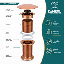 Camrol Brass Stainless Steel Wash Basin Waste Rose Gold Popup Sink Coupling with Full Thread Glossy Finish | Corrosion Resistant | Rose Gold | 1 Piece