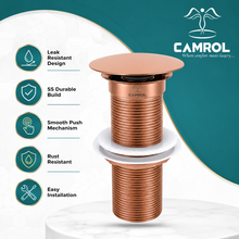 Camrol Brass Stainless Steel Wash Basin Waste Rose Gold Popup Sink Coupling with Full Thread Glossy Finish | Corrosion Resistant | Rose Gold | 1 Piece