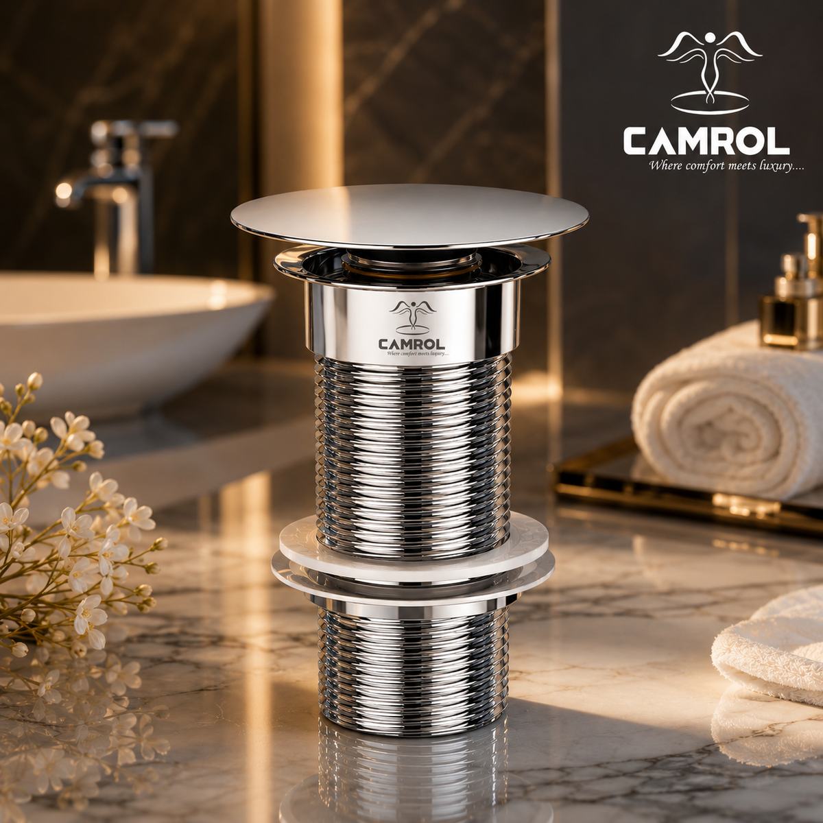 Camrol Pure Brass Waste Coupling for Wash Basin | Fully Thread Chrome Pop-Up Coupling for Wash Basin | Brass Antique | Pack of 1