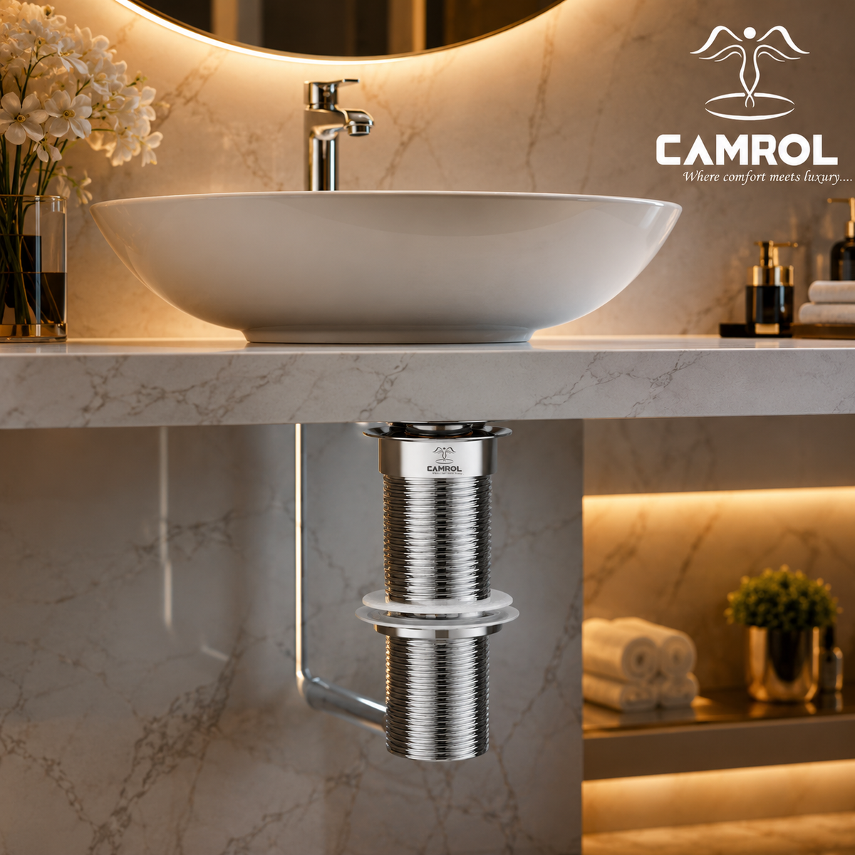 Camrol Pure Brass Waste Coupling for Wash Basin | Fully Thread Chrome Pop-Up Coupling for Wash Basin | Brass Antique | Pack of 1