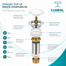 Camrol Brass Stainless Steel Wash Basin Waste Popup Sink Coupling with Full Thread Glossy Finish | Corrosion Resistant | Ceramic | 1 Piece