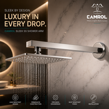 Camrol Rectangle Stainless Steel Shower Arm with Wall Flange | Chrome Finish | Wall Mount for Overhead Shower