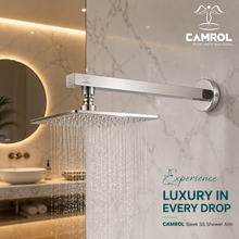 Camrol Rectangle Stainless Steel Shower Arm with Wall Flange | Chrome Finish | Wall Mount for Overhead Shower