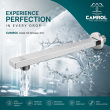 Camrol Rectangle Stainless Steel Shower Arm with Wall Flange | Chrome Finish | Wall Mount for Overhead Shower