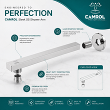 Camrol Rectangle Stainless Steel Shower Arm with Wall Flange | Chrome Finish | Wall Mount for Overhead Shower