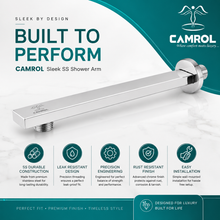 Camrol Rectangle Stainless Steel Shower Arm with Wall Flange | Chrome Finish | Wall Mount for Overhead Shower